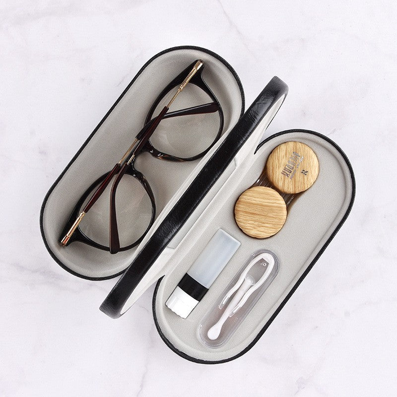 Dual - use Folding Leather Eyeglass Case