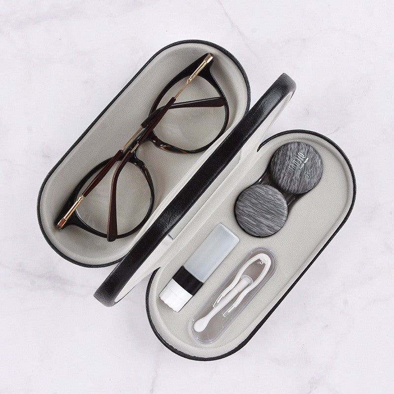 Dual - use Folding Leather Eyeglass Case