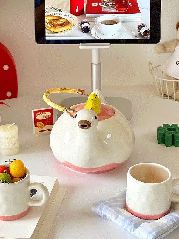 Duck Design Ceramic Teapot and Cup