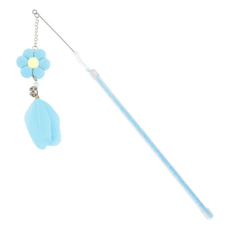 Durable Interactive Cat Teaser Stick with Feathers