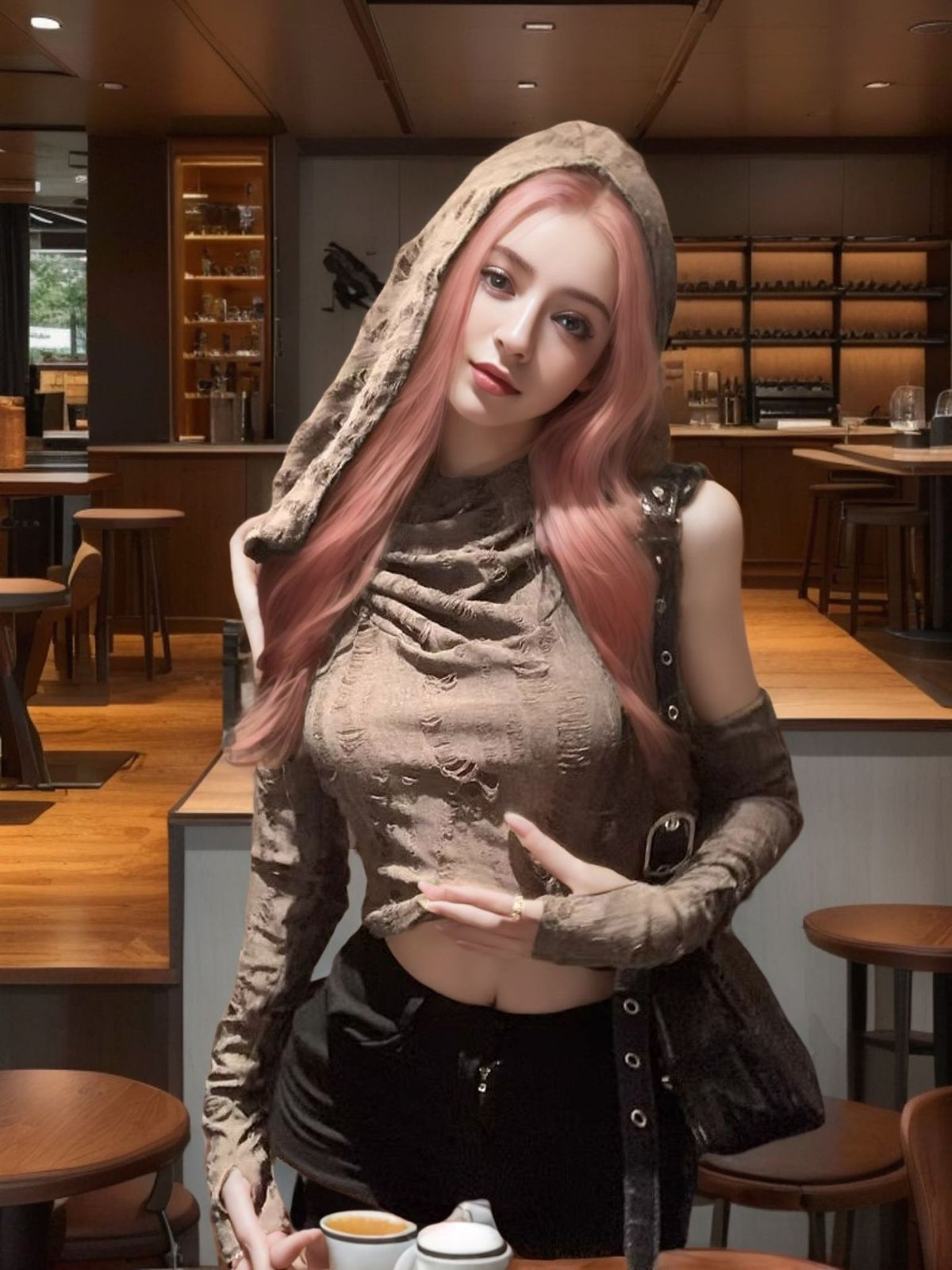 Dystopian style short-sleeved pullover jacket