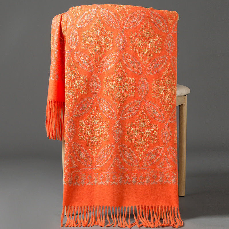 Buy Autumn Winter Golden Silk Lily Embroidered Xinjiang Cashmere