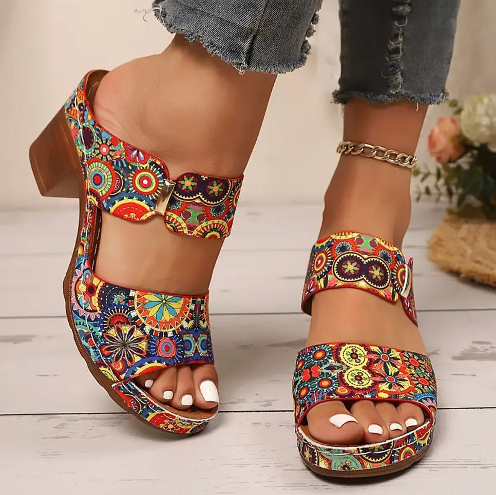 Women’s Graffiti Buckle High-Heel Slide Sandals Online