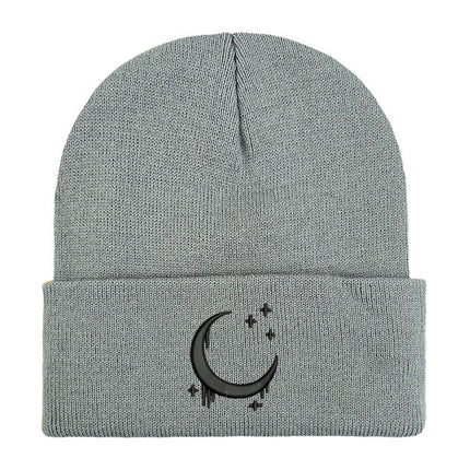 Embroidered Knitted Hat With Moon & Stars – Autumn Winter