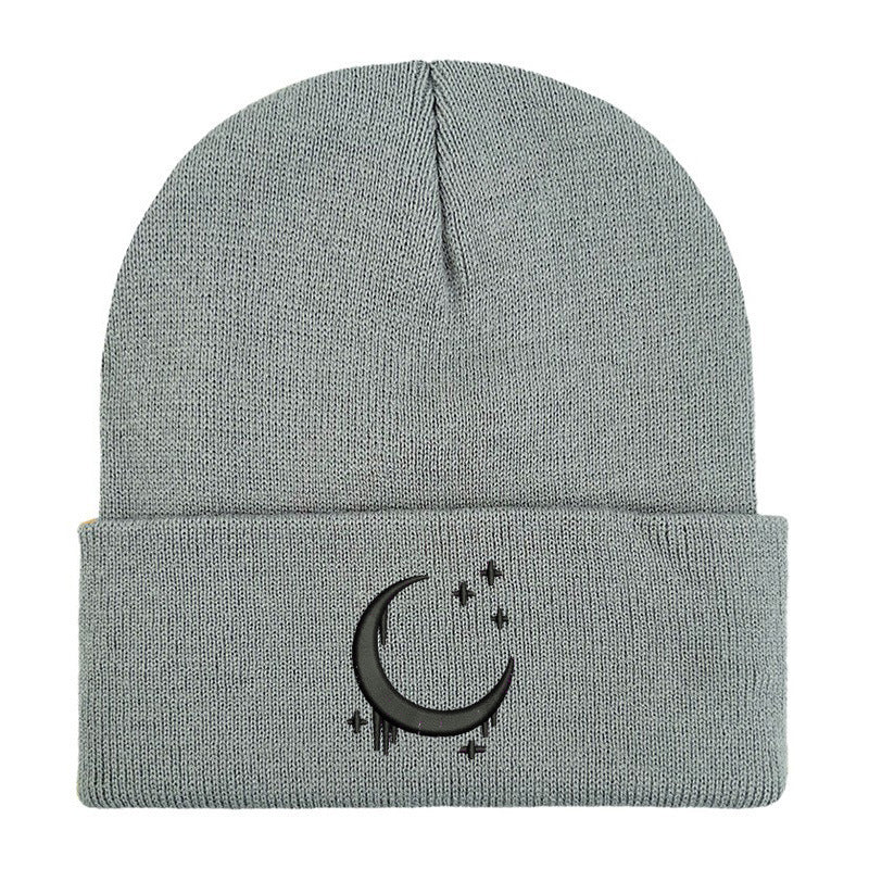 Embroidered Knitted Hat With Moon & Stars – Autumn Winter