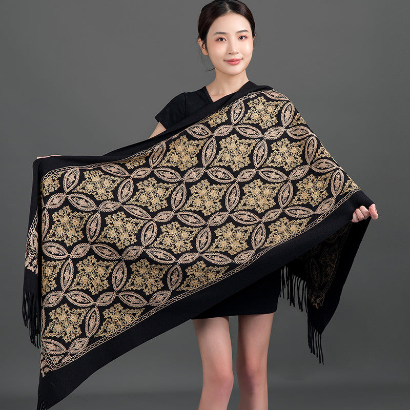 Buy Autumn Winter Golden Silk Lily Embroidered Xinjiang Cashmere