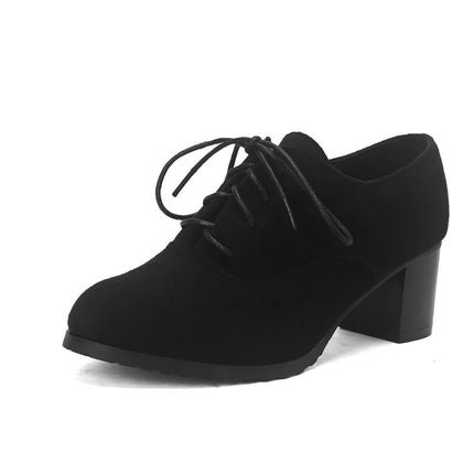 Deep-V Cut Womens Chunky Heel Round-Toe Lace-Up Shoes