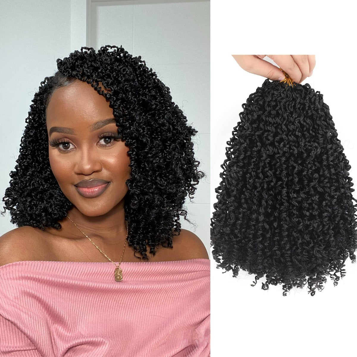 Crocheted Small Curls Synthetic Fiber Wig 8-Inch Irregular