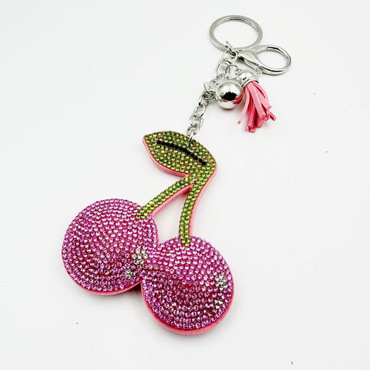 Cherry Rhinestone Velvet Keychain Cute Fashion Bag Accessory