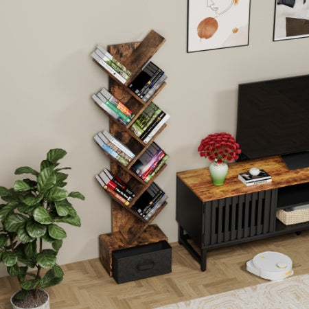 9 Tier Tree Bookshelf with Drawer for Home Office Storage
