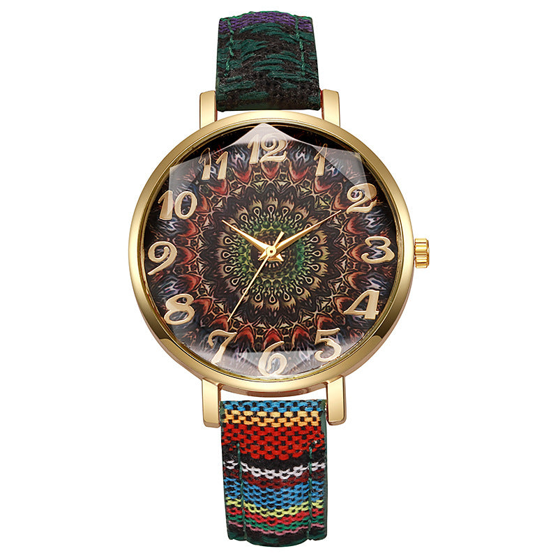 Round Floral Design Multicolored Casual Quartz Watch