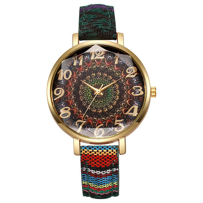 Round Floral Design Multicolored Casual Quartz Watch