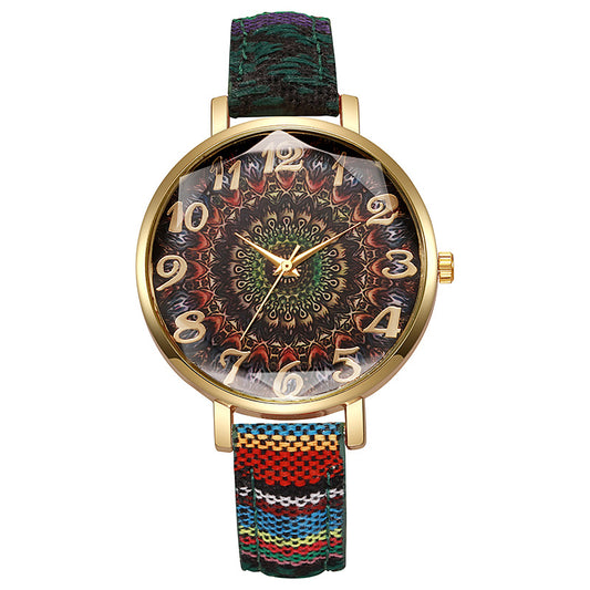Round Floral Design Multicolored Casual Quartz Watch