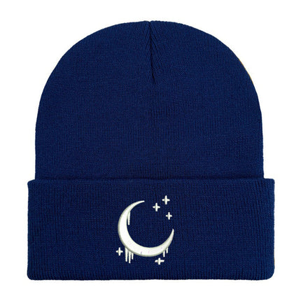 Embroidered Knitted Hat With Moon & Stars – Autumn Winter