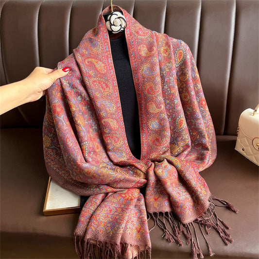 Light-luxury Jacquard Cashew Tassel Fashion Shawl for Women