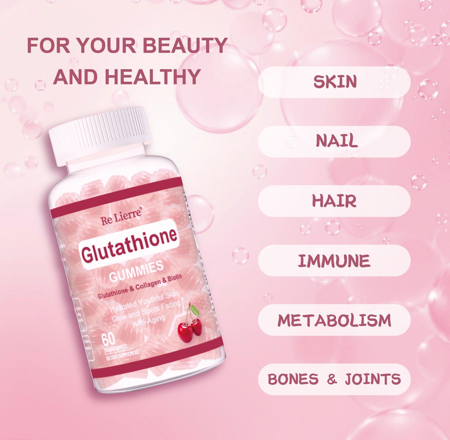 Glutathione Collagen Gummies Cherry Flavor for Healthy Skin