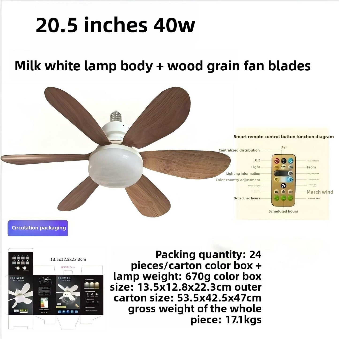 E27 Screw Mount Smart Ceiling Fan with Light