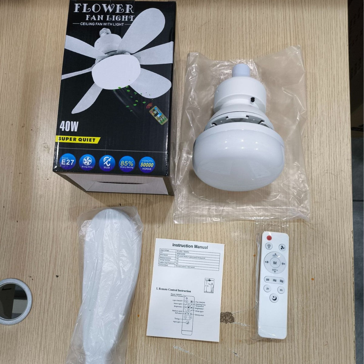 E27 Screw Silent Smart Ceiling Fan Light with Remote Control