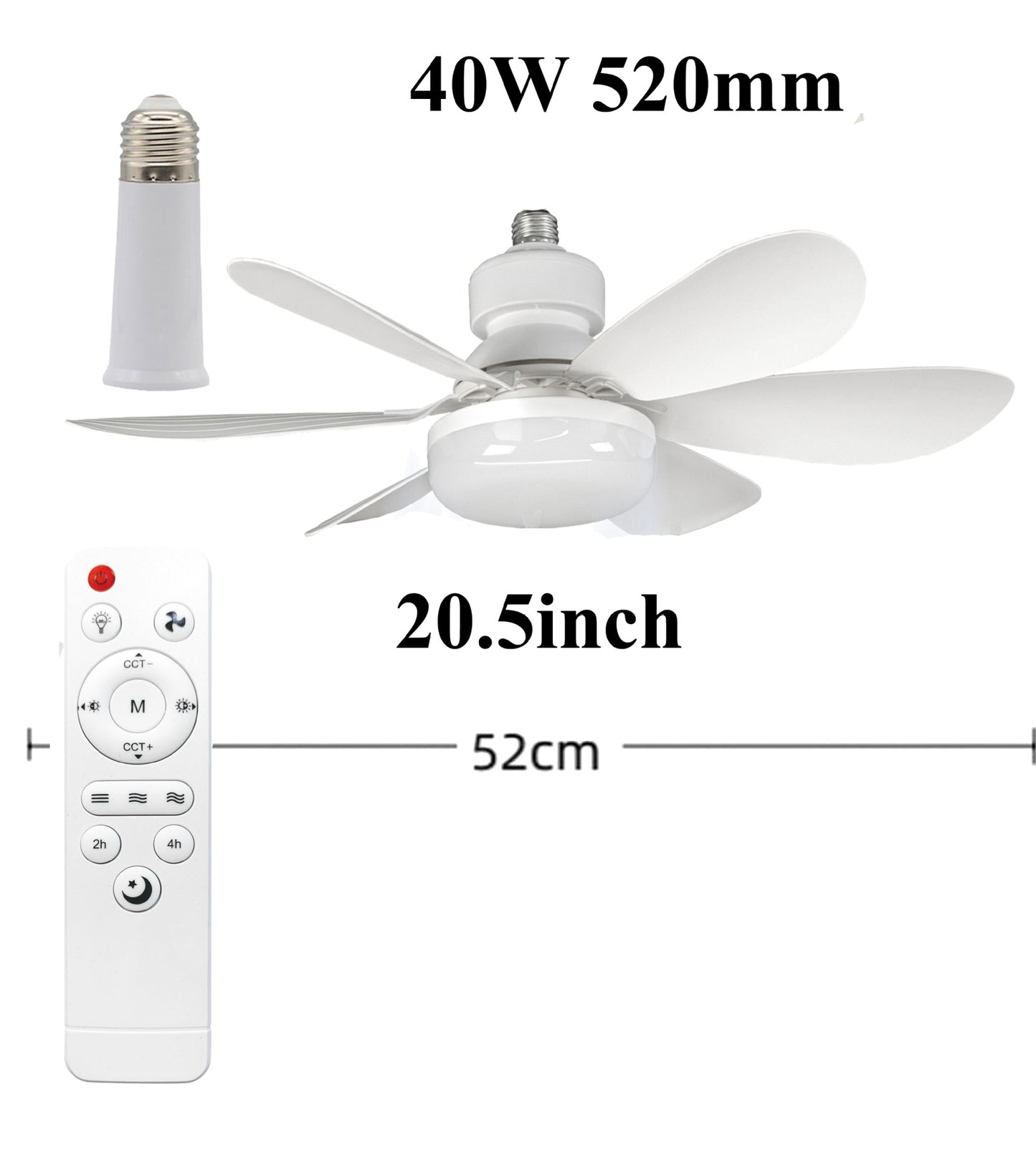 E27 Screw Silent Smart Ceiling Fan Light with Remote Control