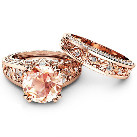 14K Rose Gold Plated Champagne Gemstone Elegant Engagement Ring