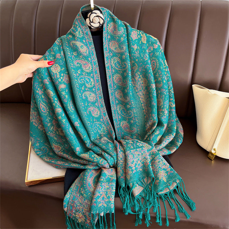 Light-luxury Jacquard Cashew Tassel Fashion Shawl for Women