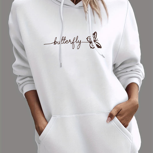 Women’s Casual Hoodie with Drawstring and Butterfly Print