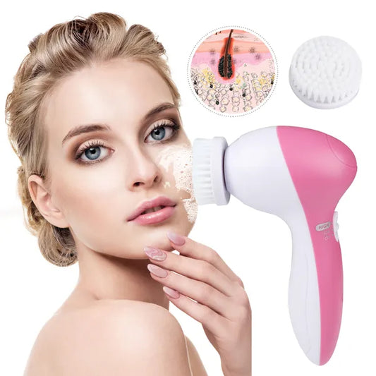 Waterproof Facial Cleansing Brush with 5 Heads for Women