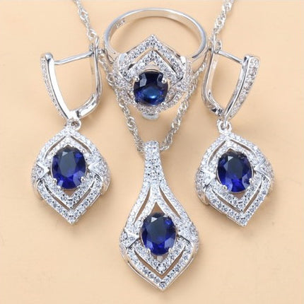 Gem-inlaid Pendant Earrings Necklace Ring Set – Perfect for Ladies