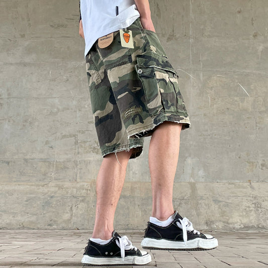 Mens American-style Streetwear Retro Loose Straight-fit Camouflage Work Pants