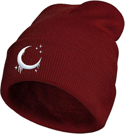 Embroidered Knitted Hat With Moon & Stars – Autumn Winter