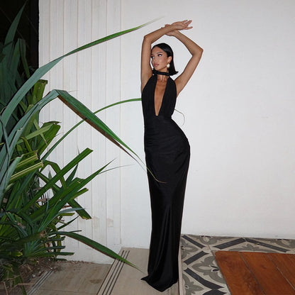 Only Invites Halter Backless Maxi Dress Elegant Party Wear