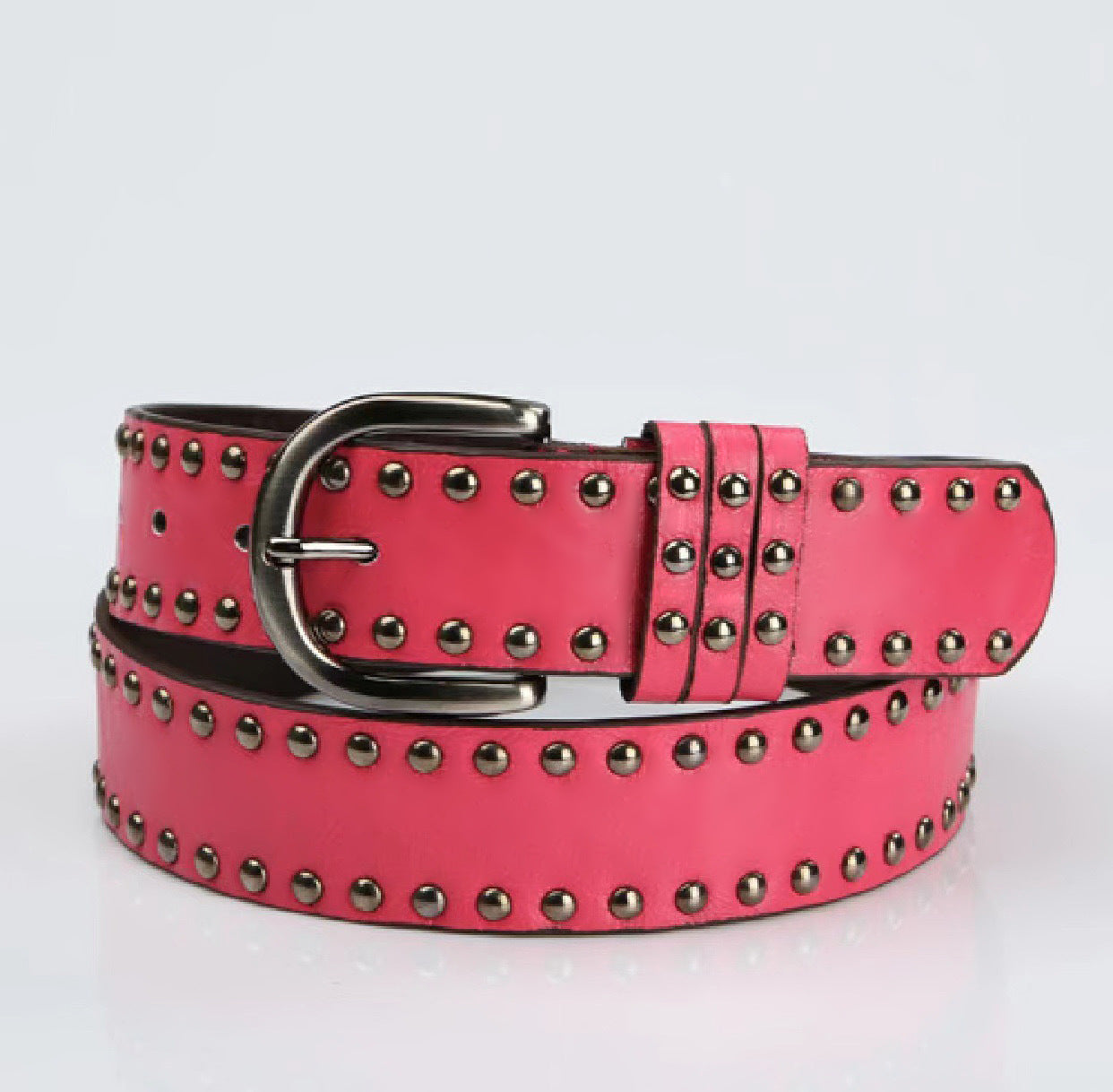 Womens Soft-leather Belt With Stylish Pin Buckle and Rivets