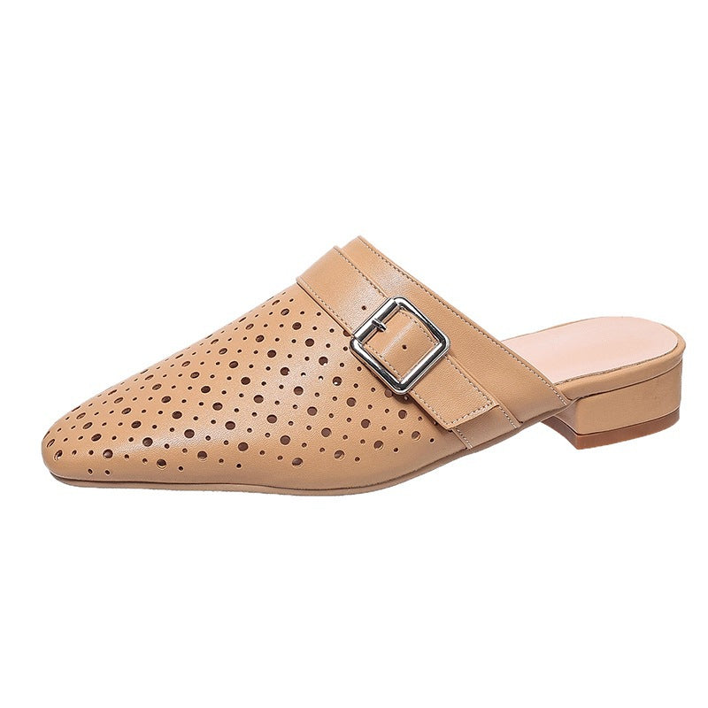 Closed Toe Back Strap Buckle Flat Women's Slippers