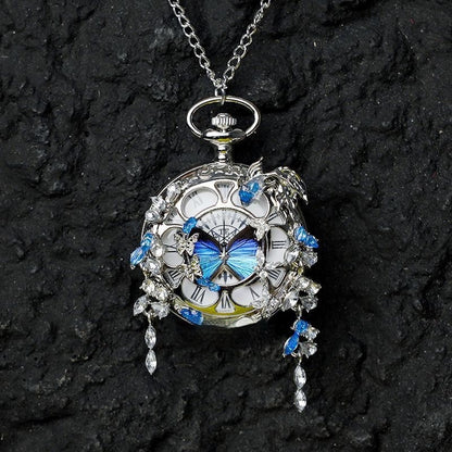 Couples Teal  Green Butterfly Animated Pocket Watch  Romantic