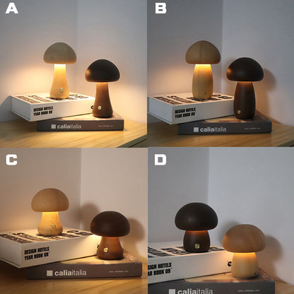 Wooden Mushroom LED Night Light Touch Switch Bedside Lamp