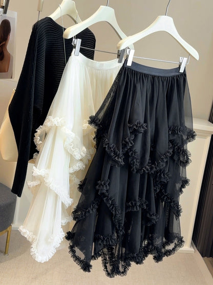 Women’s Fashion Irregular Ruffle Trim Mesh Skirt Stylish & Chic
