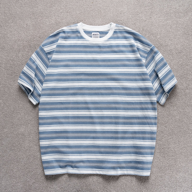 Candy-colored Pinstripe T-shirt – Loose-fitting Short-sleeve