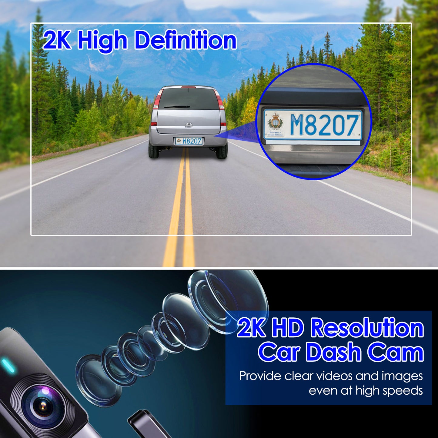 2K HD WiFi Front Dash Cam with Night Vision & Loop Recording