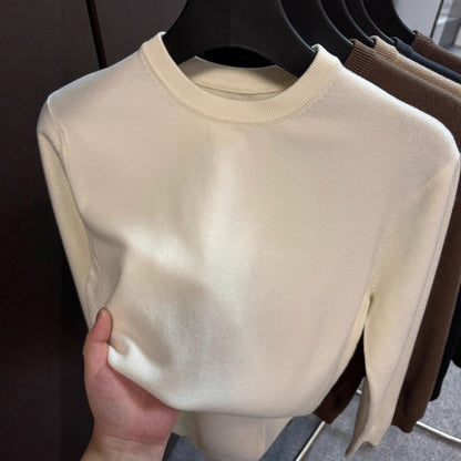 Crew-neck Casual Long-sleeve Knit Shirt – Solid-color Design