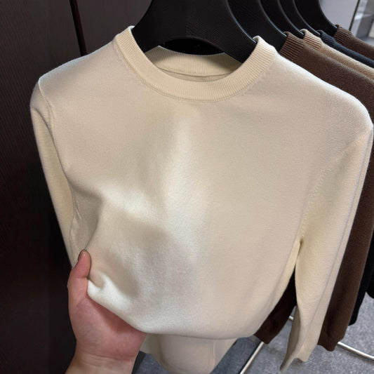 Crew-neck Casual Long-sleeve Knit Shirt – Solid-color Design