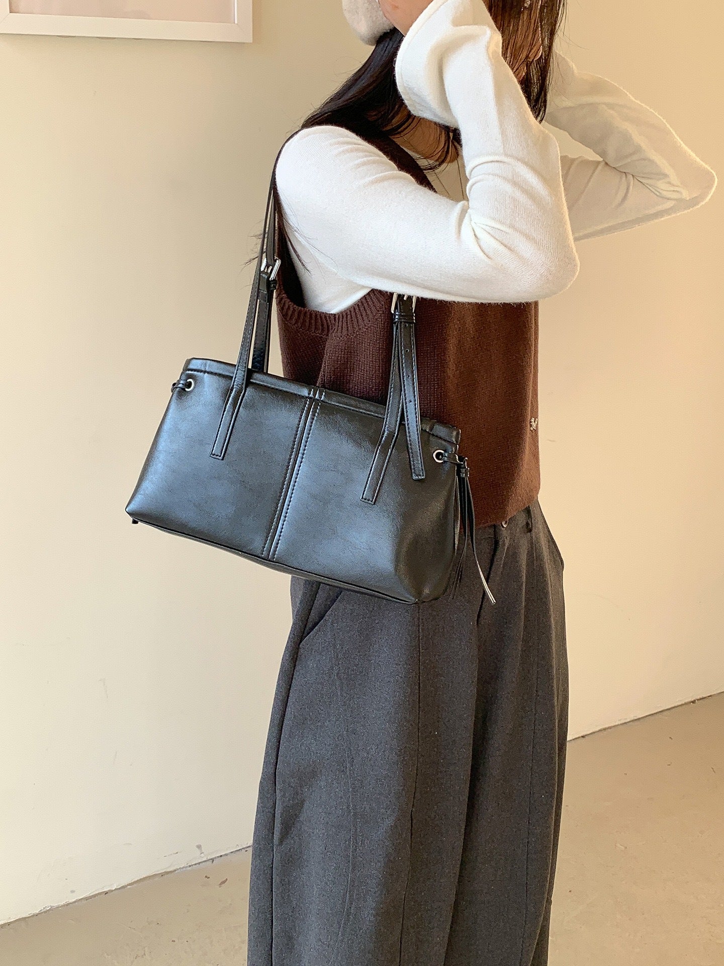 Korean Dongdaemun Retro Soft Leather Casual Shoulder Bag