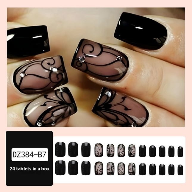 Dark Ins Style Black Vine Wearing Nails for Trendy Looks
