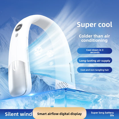Digital Display Hanging Neck Fan with Rechargeable Design