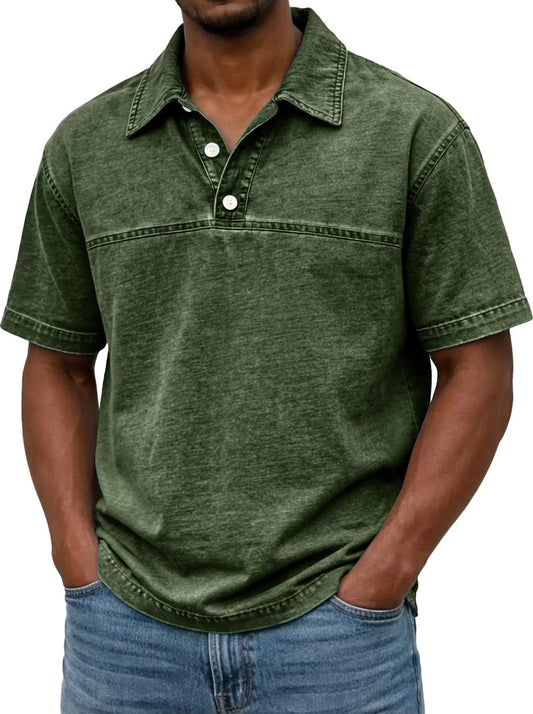 Buy Men’s Solid-Color Vintage Short Sleeve Lapel Polo