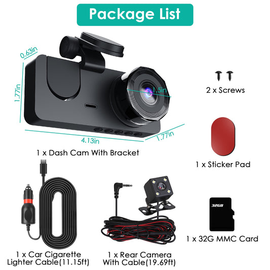 3 Channel Car Dash Cam with G Sensor and Motion Detection