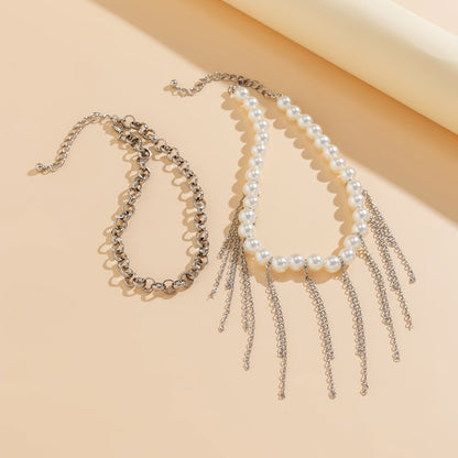 Pearl Tassel Double-Layer Retro Necklace Fun Design Jewelry