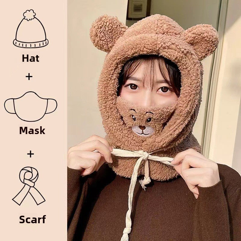 ear Plush Winter Hat with Scarf and Mask