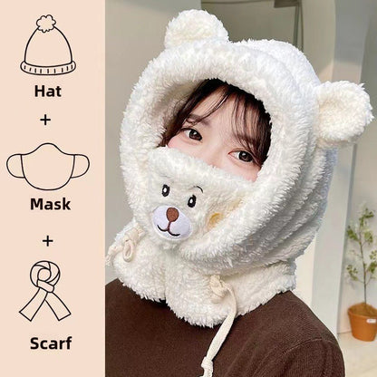 ear Plush Winter Hat with Scarf and Mask