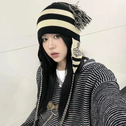 Ear-protection knitted wool cap