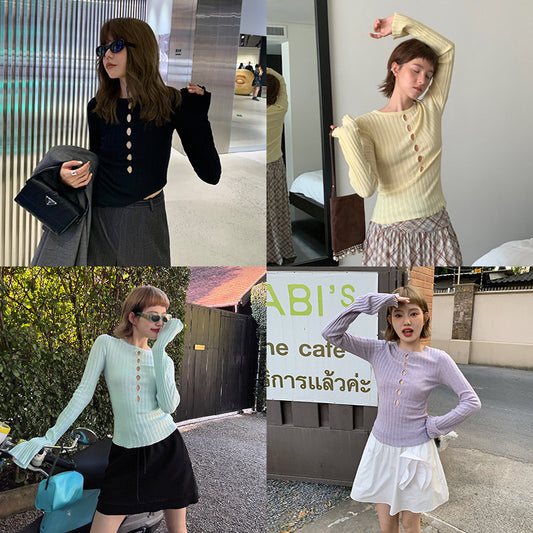 Early autumn hot girl, fitted sweater girl